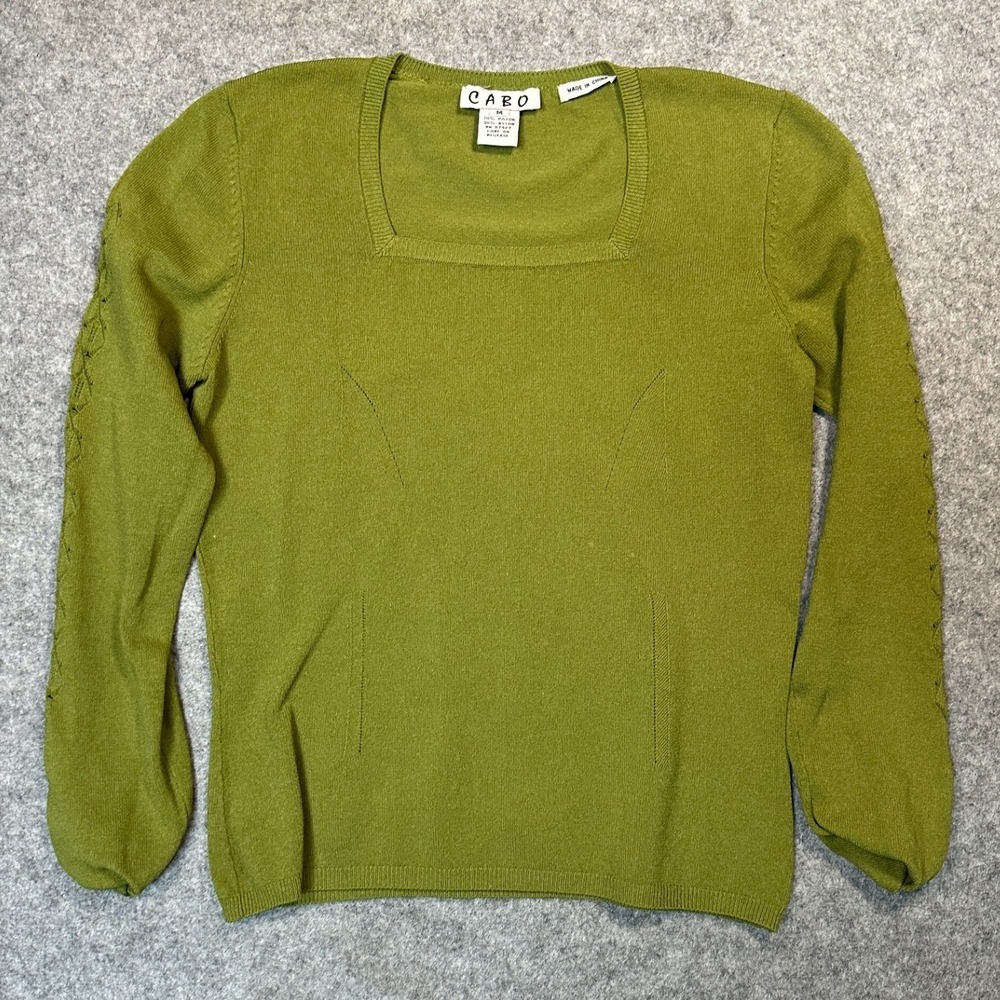 Cabo‎ Square Neck Knit Sweater Medium Olive Green Rayon Blend
